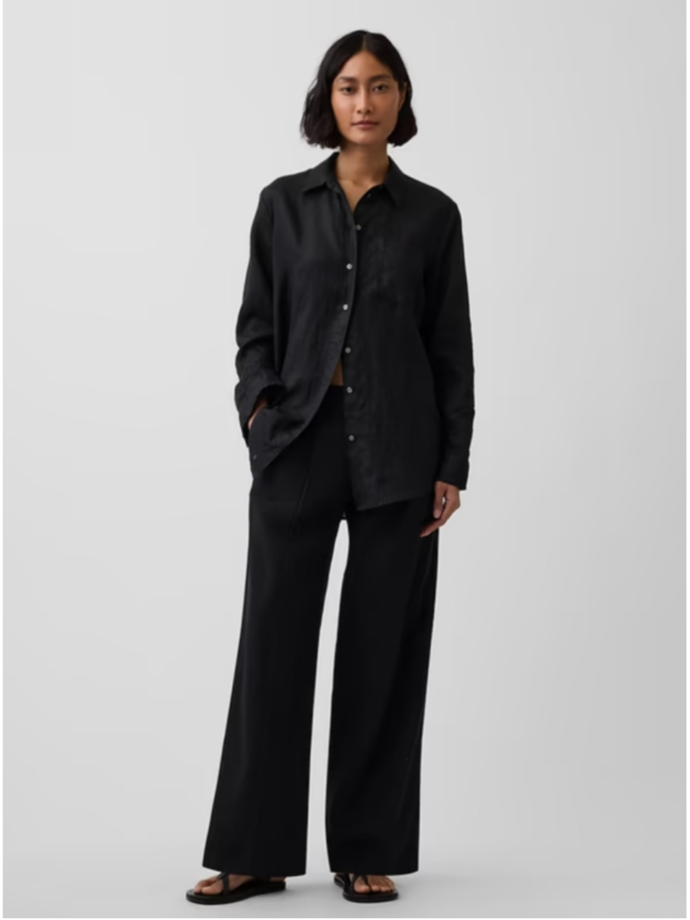 GAP 365 Low Rise Linen Rayon Wide Leg Pleated Pants PETITE Black NWT $90